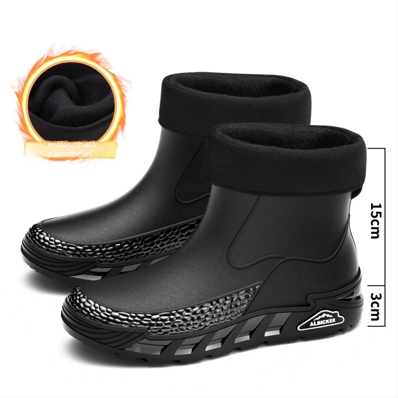 Férfi esőcsizmák PVC felsőrész, EVA talp és talptalp, rövid szárú, vízálló, csúszásmentes