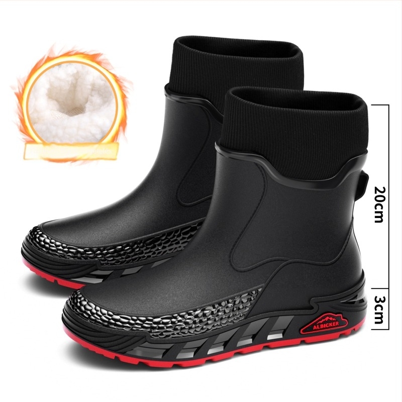 Férfi esőcsizmák PVC felsőrész, EVA talp és talptalp, rövid szárú, vízálló, csúszásmentes