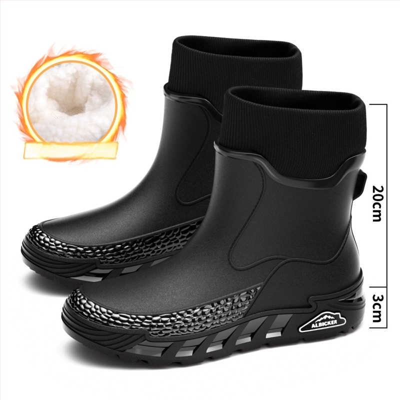 Férfi esőcsizmák PVC felsőrész, EVA talp és talptalp, rövid szárú, vízálló, csúszásmentes