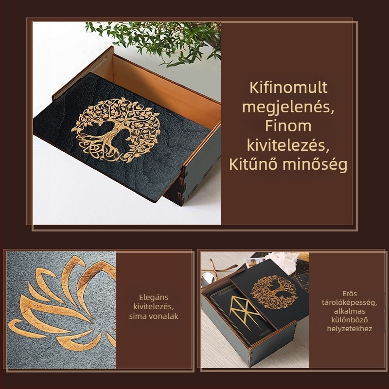 BB01-11 Fából készült tarotkártya doboz lótusz és tizenkét zodiákus jeleivel; toló-húzó kialakítás; rétegelt lemez (plywood); csomagoló doboz; faanyag; testreszabás elérhető.