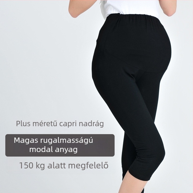 Anyasági cropped nadrág, magas derekú hastámasztó, Modal-pamut keverék (90–95% pamut), magas rugalmasság, szoros szabás
