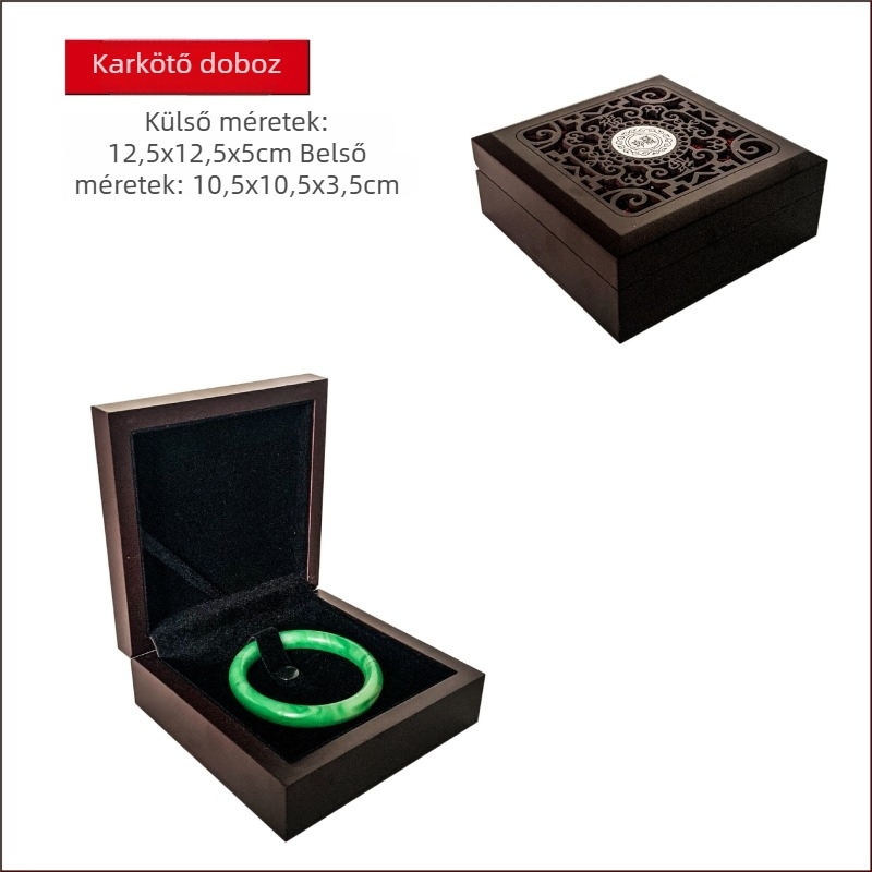 Gravírozott faanyagú ékszerdoboz sárga selyem belsővel, ideális karkötők, buddhista gyöngyök és nyakláncok számára; modell 99, univerzális csomagolás, logónyomás elérhető