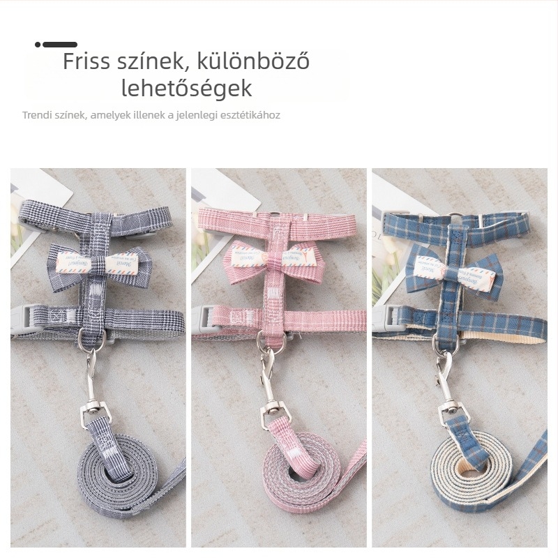 Amoor macska póráz – poliészter, nem nyújtható, Bowknot és kockás mintázat