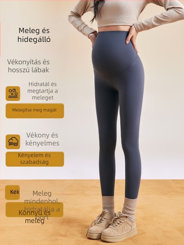 Kismama jóga nadrág, magas derekú, hastámasztó, fleece belső, szoros fazon, téli viselet, nylon anyagból