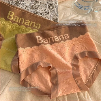 Női varrat nélküli, magas derekú alsónemű Banana Rabbit nyomtatással, pamut bélés, légáteresztő, antibakteriális