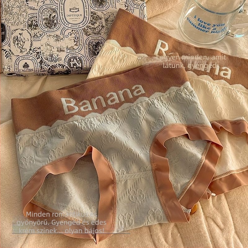 Női varrat nélküli, magas derekú alsónemű Banana Rabbit nyomtatással, pamut bélés, légáteresztő, antibakteriális
