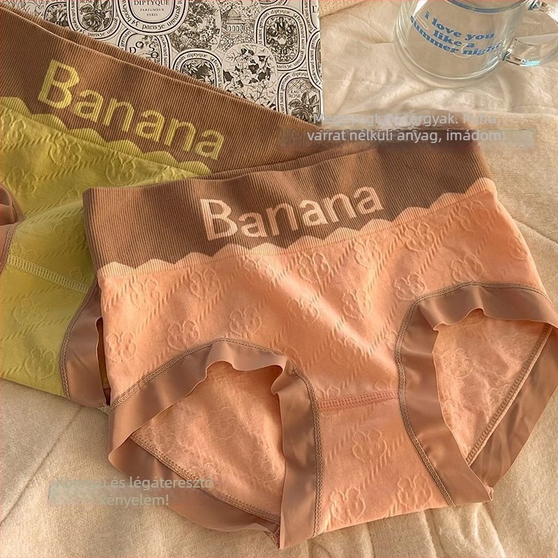 Női varrat nélküli, magas derekú alsónemű Banana Rabbit nyomtatással, pamut bélés, légáteresztő, antibakteriális