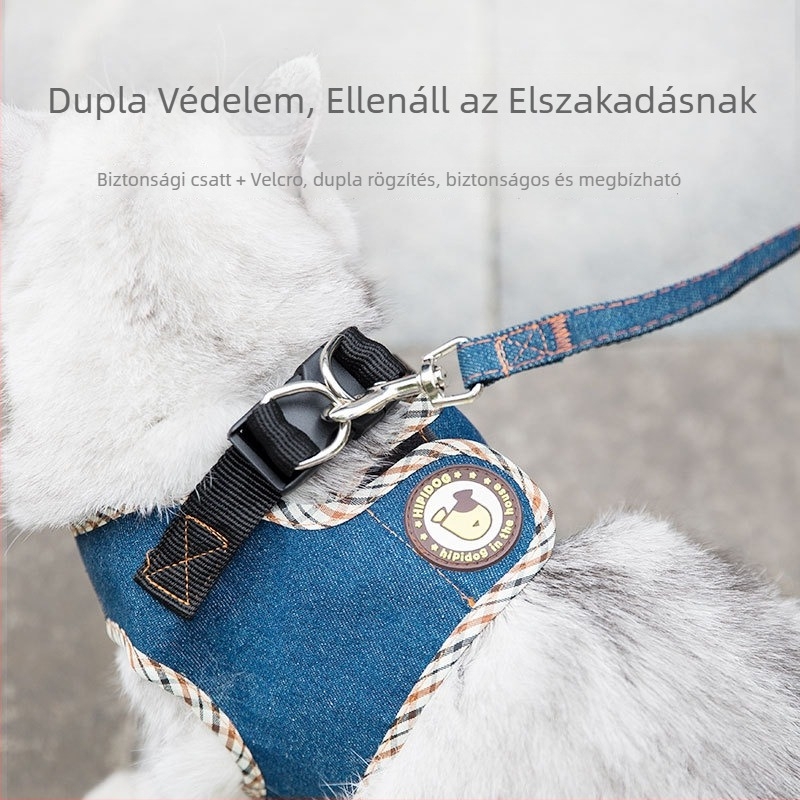 Macska-vestes hám, textil anyagból, vontató pánttal sétákhoz