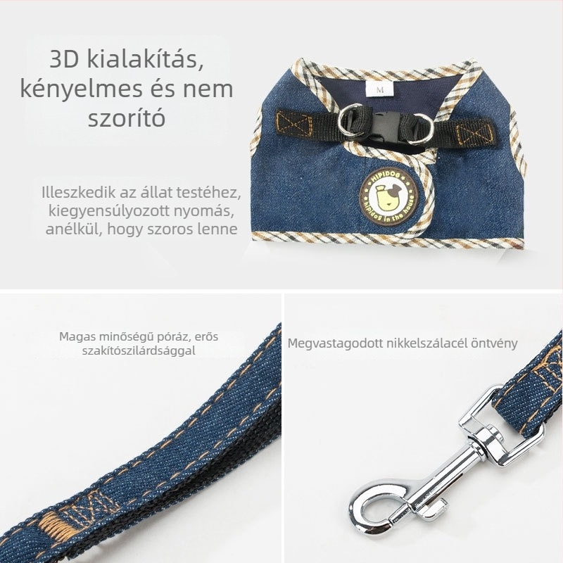 Macska-vestes hám, textil anyagból, vontató pánttal sétákhoz