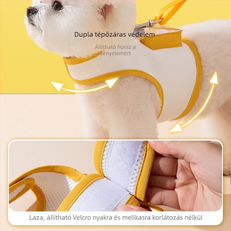 Koreai stílusú, csíkos kutyahám pórázzal, anti-szökés funkcióval, kis testű kutyáknak