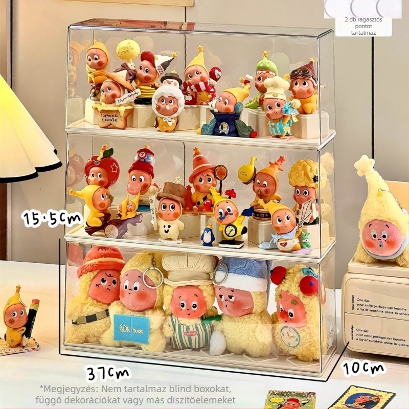 Star Man blind-box kiállítási doboz, átlátszó PET anyag, fedéllel, porálló, egymásra rakható, 18 L kapacitás