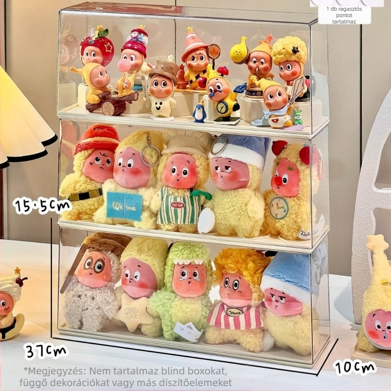 Star Man blind-box kiállítási doboz, átlátszó PET anyag, fedéllel, porálló, egymásra rakható, 18 L kapacitás