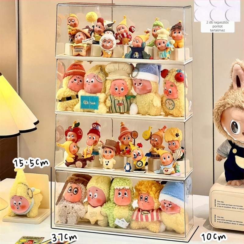 Star Man blind-box kiállítási doboz, átlátszó PET anyag, fedéllel, porálló, egymásra rakható, 18 L kapacitás