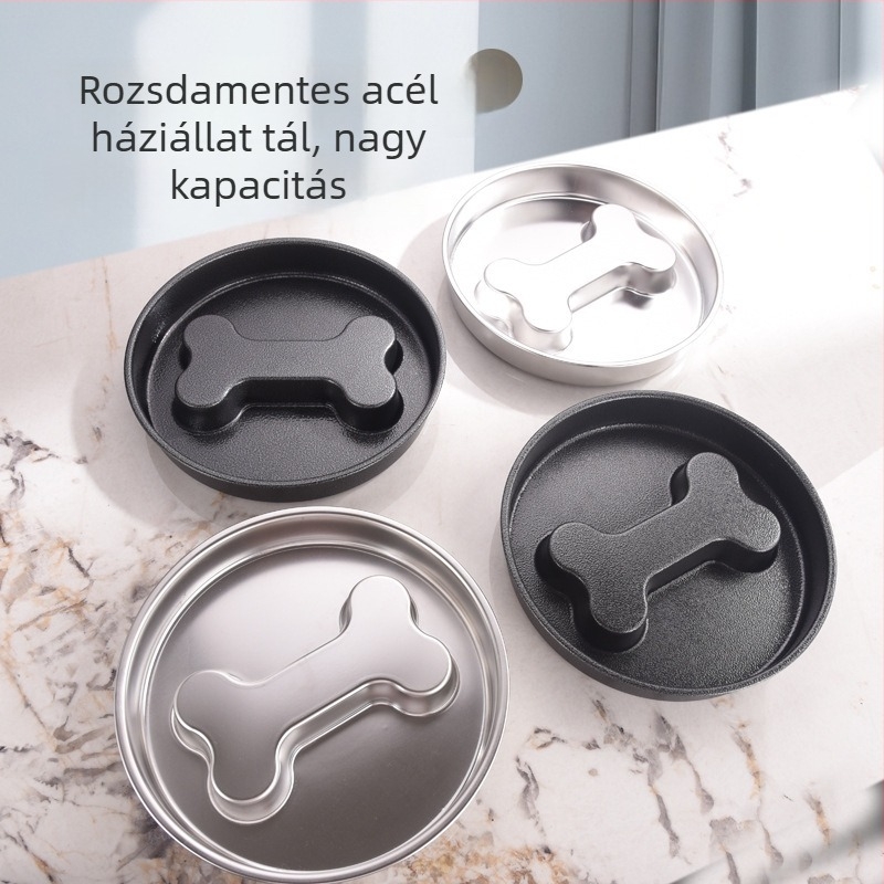 Kalapált fekete rozsdamentes acél lassú etető tál szeparátorral, csöpögésmentes macska- és kutyatál