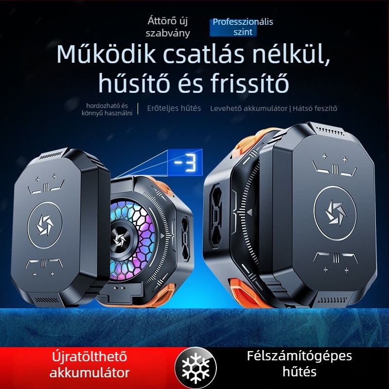 SL53 mobiltelefon hűtő hátlapi klipe – cserélhető akkumulátor, digitális kijelző, mágneses félvezető hűtés; súly 150 g, 10 W, ABS, Type-C interfész