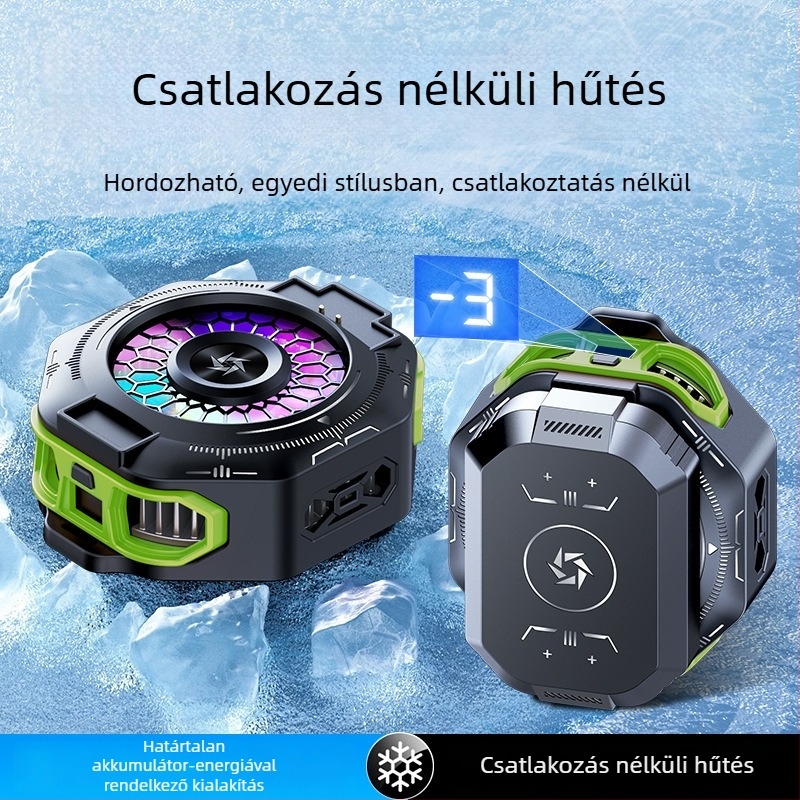 SL53 mobiltelefon hűtő hátlapi klipe – cserélhető akkumulátor, digitális kijelző, mágneses félvezető hűtés; súly 150 g, 10 W, ABS, Type-C interfész