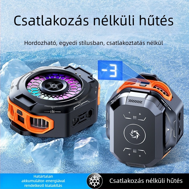 SL53 mobiltelefon hűtő hátlapi klipe – cserélhető akkumulátor, digitális kijelző, mágneses félvezető hűtés; súly 150 g, 10 W, ABS, Type-C interfész