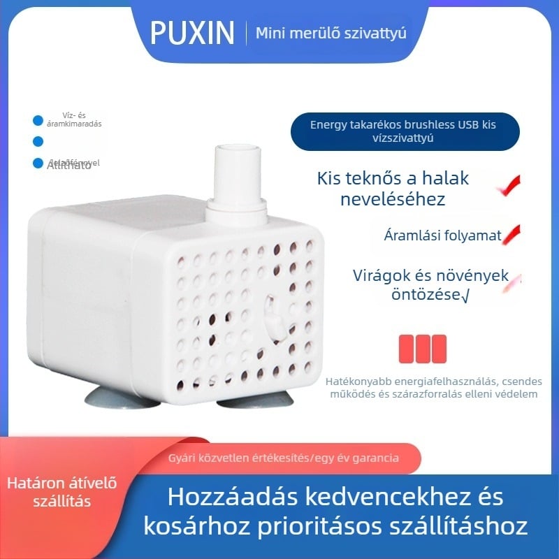 Merülő akváriumi pumpa cirkulációhoz és oxigenáláshoz, 5V USB, ABS, PX-300D, Puxin márka