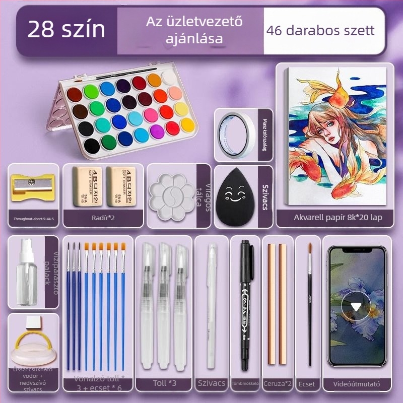 Iskolásoknak szóló akvarellkészlet — Marley/Marie's márka, anyag: akvarell, csomagolás: doboz, cél: akvarell festés.