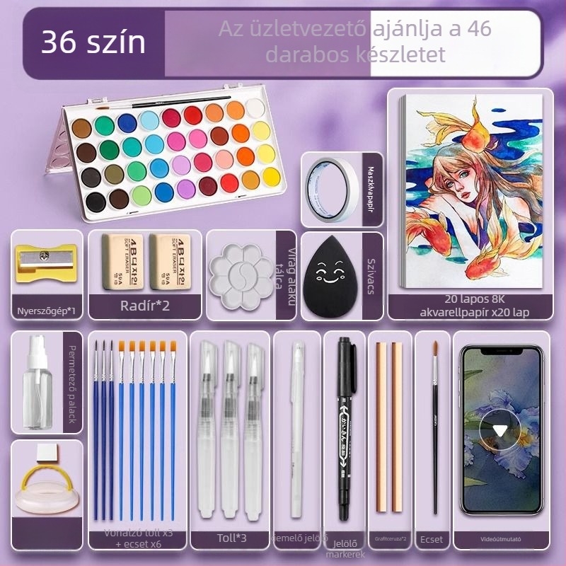 Iskolásoknak szóló akvarellkészlet — Marley/Marie's márka, anyag: akvarell, csomagolás: doboz, cél: akvarell festés.