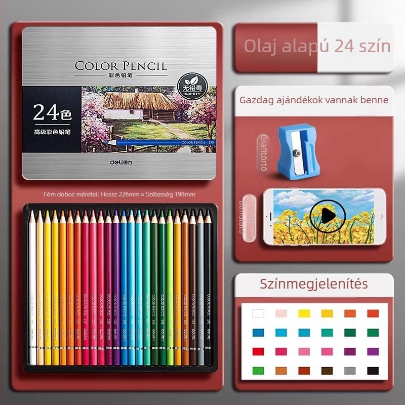 Deli vízben oldódó színes ceruzák fémdobozos készlet diákok számára