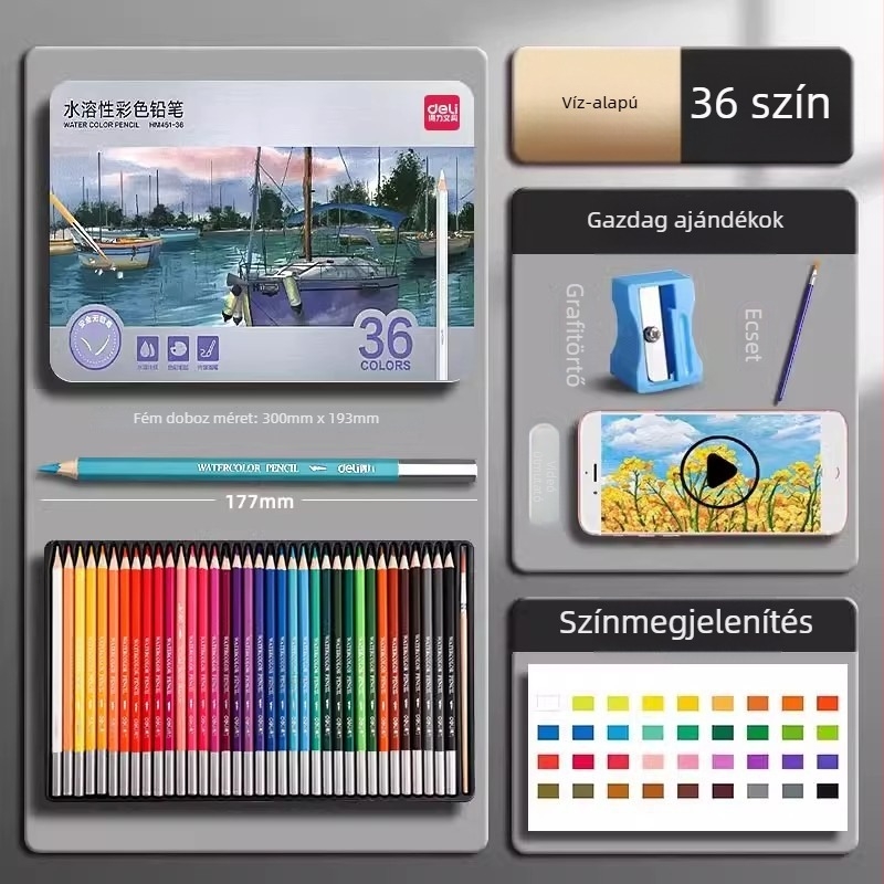 Deli vízben oldódó színes ceruzák fémdobozos készlet diákok számára