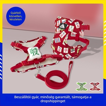  Mahjong mintás kutya hám, állítható és visszahúzható póráz, poliészter, Yuemei