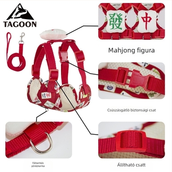  Mahjong mintás kutya hám, állítható és visszahúzható póráz, poliészter, Yuemei