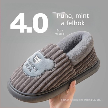 Férfi pamut papucs zárt sarokkal, belső fleece béléssel, meleg és vastag talppal, beltéri használatra egész évben