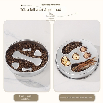 Rozsdamentes acélból készült lassú etető tál háziállatok számára, csúszásmentes alap