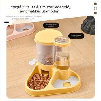 Automata kisállat etető és macska vízadagoló; macska tál kettős tálakkal és beépített élelem-tárolóval