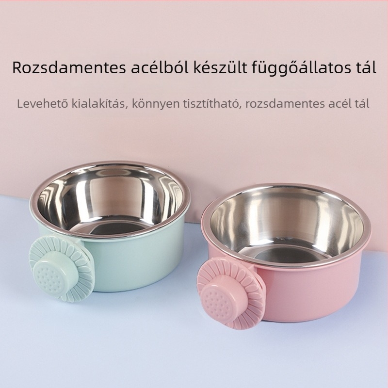 2–in–1 háziállat etető- és ivóedény, anti-tipp kialakítással, rögzíthető ketrechez és felakasztható