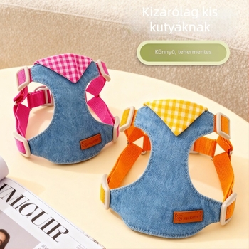 Kétfunkciós mellény-stílusú háziállat-vezető, kutyák és macskák számára, denim, külső használatra, anti-leválás