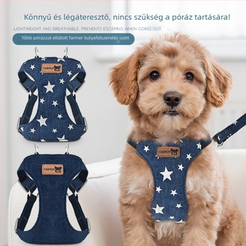 Denim kutya hám-vest stílusú, kis- és közepes testű kutyáknak, Bichon Frisé, Pomerániai