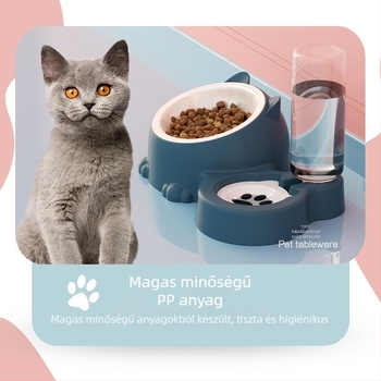 Automata macska víz- és etetőtál nyakvédővel és öntés elleni dizájnnal (műanyag)