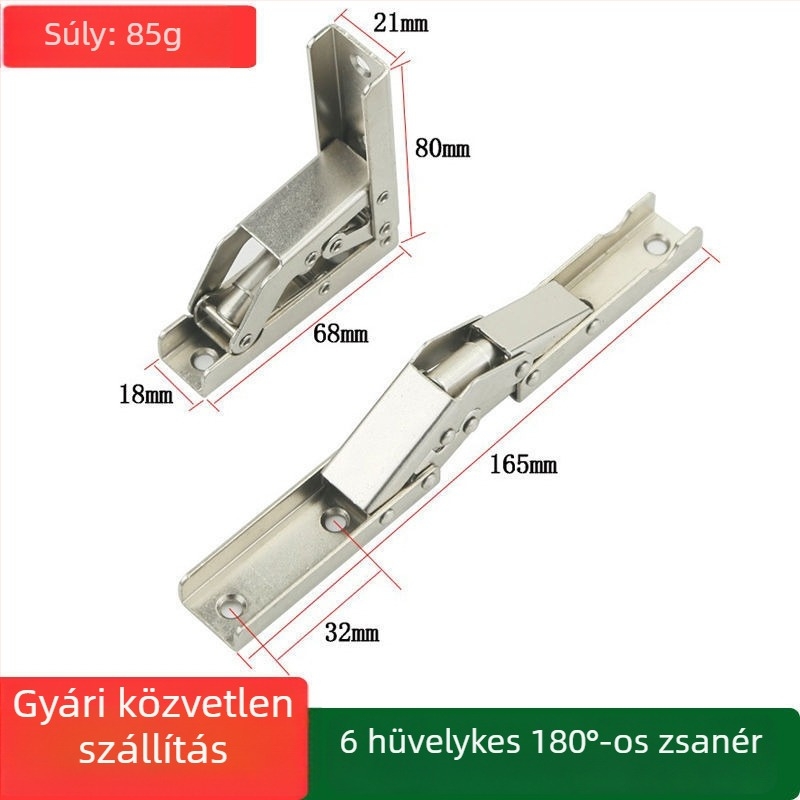 Összecsukható pánt 90°/180°-os pozicionálással, lehajtható ajtókhoz — önzáró tartó bútordarabokhoz, gardróbokhoz, szekrényekhez és kávézóasztalhoz