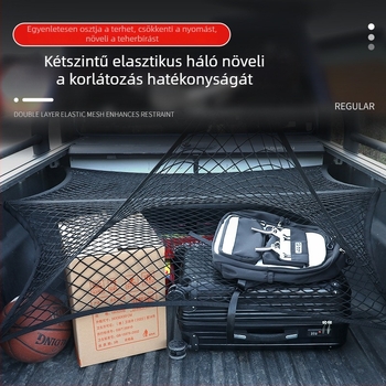 Hátsó csomagtartó háló, poliészter, univerzális illeszkedés, összecsukható, testreszabható, logó nyomtatása elérhető