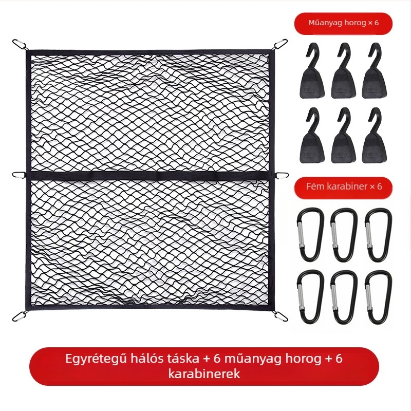 Hátsó csomagtartó háló, poliészter, univerzális illeszkedés, összecsukható, testreszabható, logó nyomtatása elérhető