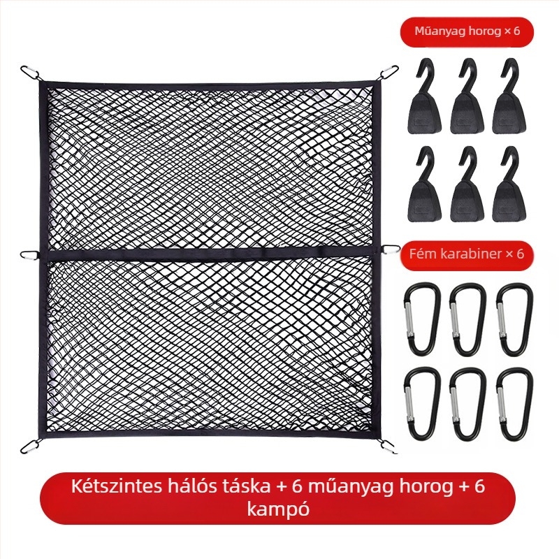 Hátsó csomagtartó háló, poliészter, univerzális illeszkedés, összecsukható, testreszabható, logó nyomtatása elérhető