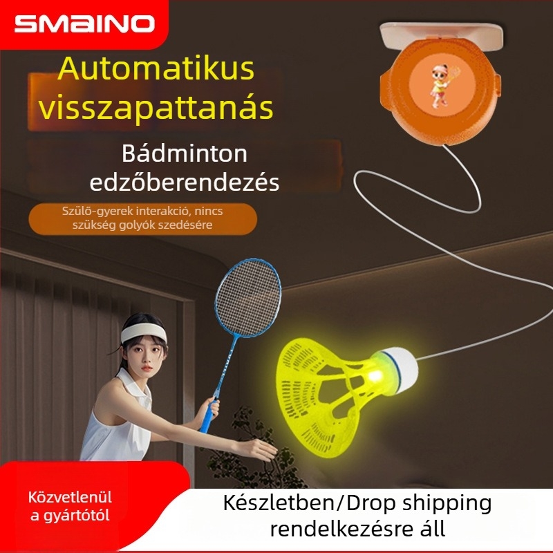Automatikus visszahúzódó badminton tréner, családi interaktív edzés, 3 darabos készlet, keret acél-ötvözetből, nylon húrok, 90–94 g
