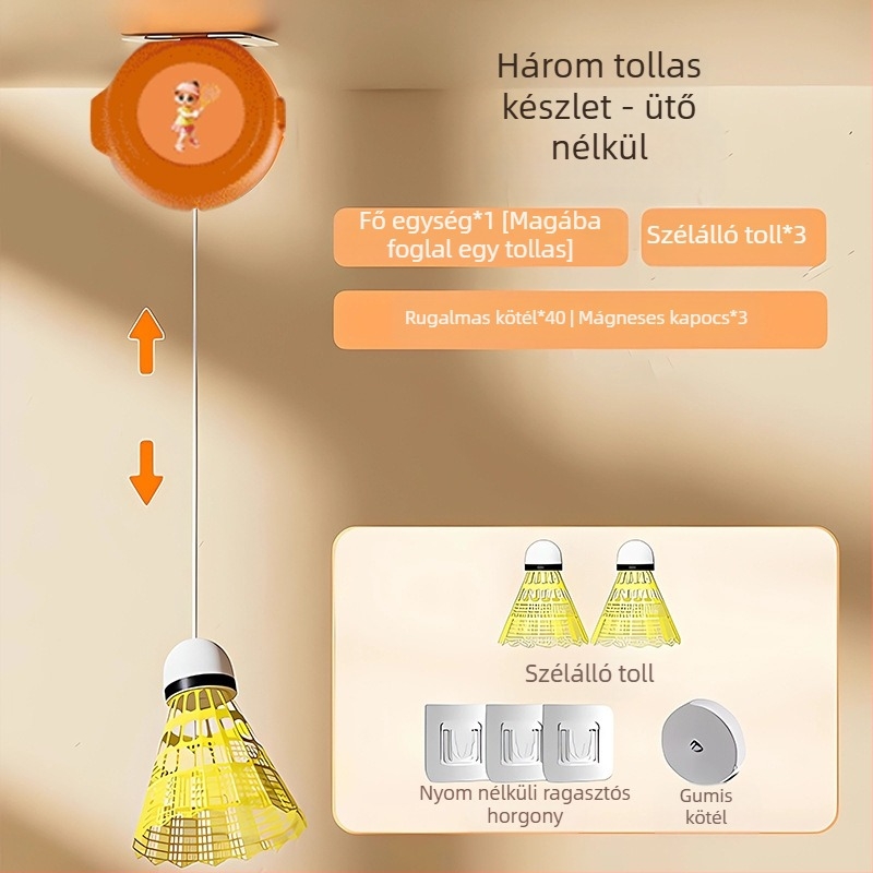 Automatikus visszahúzódó badminton tréner, családi interaktív edzés, 3 darabos készlet, keret acél-ötvözetből, nylon húrok, 90–94 g