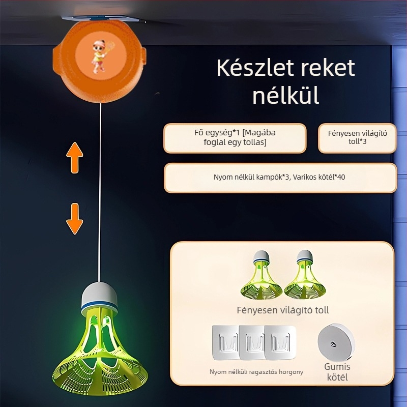 Automatikus visszahúzódó badminton tréner, családi interaktív edzés, 3 darabos készlet, keret acél-ötvözetből, nylon húrok, 90–94 g