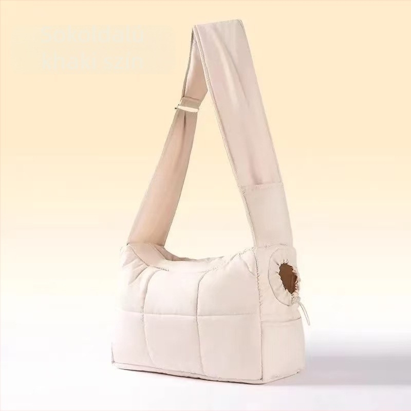 Állatbarát crossbody táska macskáknak és kutyáknak, meleg steppelt poliészter, geometriai mintázat, kapacitás 5000, teherbírás 5–7 kg