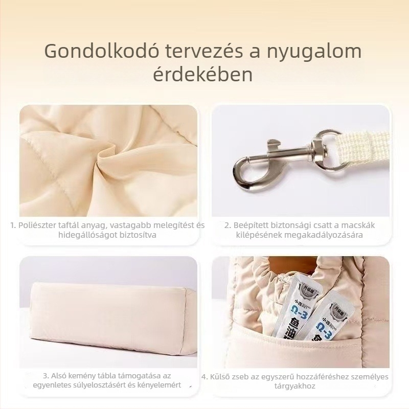 Állatbarát crossbody táska macskáknak és kutyáknak, meleg steppelt poliészter, geometriai mintázat, kapacitás 5000, teherbírás 5–7 kg
