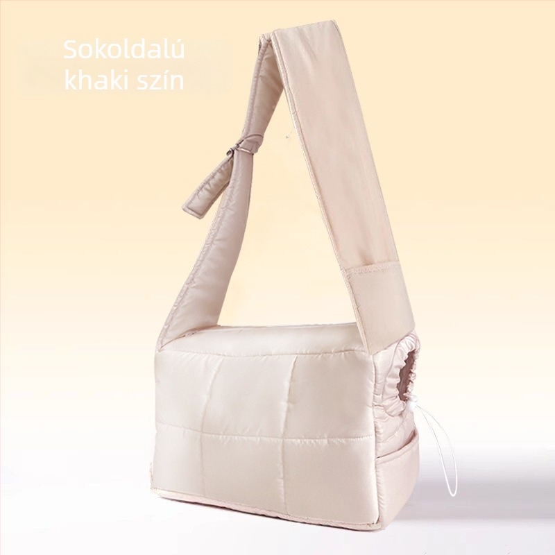 Állatbarát crossbody táska macskáknak és kutyáknak, meleg steppelt poliészter, geometriai mintázat, kapacitás 5000, teherbírás 5–7 kg