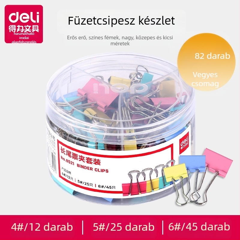 Deli 8521 fém iratklipsz, modell 8521, csomagolás műanyag dobozban