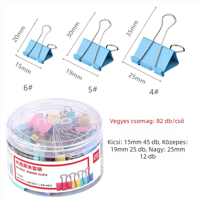 Deli 8521 fém iratklipsz, modell 8521, csomagolás műanyag dobozban