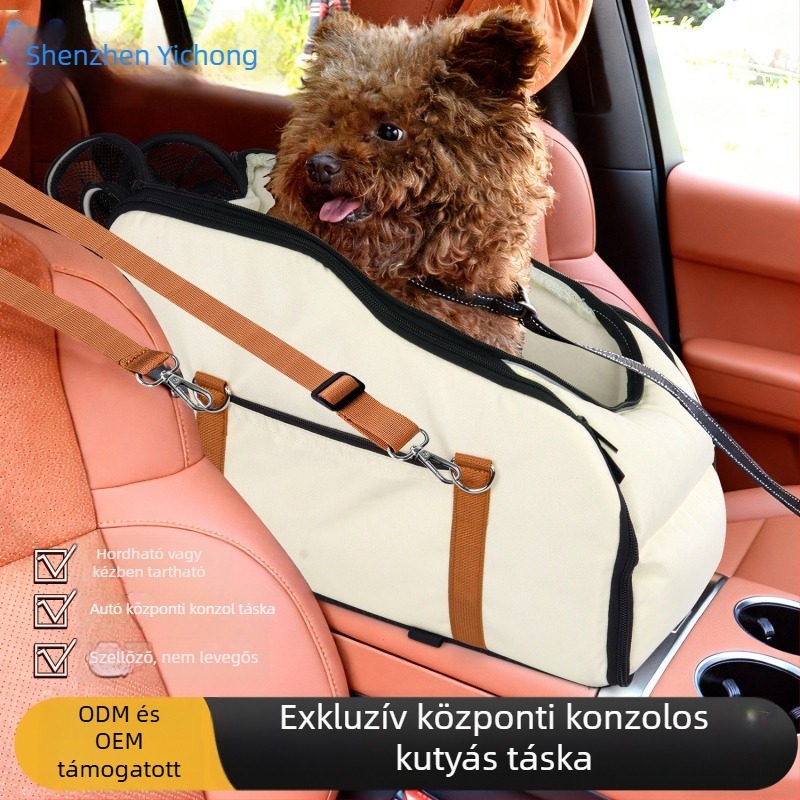 Autóba használható kisállat hordtáska — kis méretű kutyáknak és macskáknak, Oxford anyag, kapacitás 4 kg-ig, utazó autóülés
