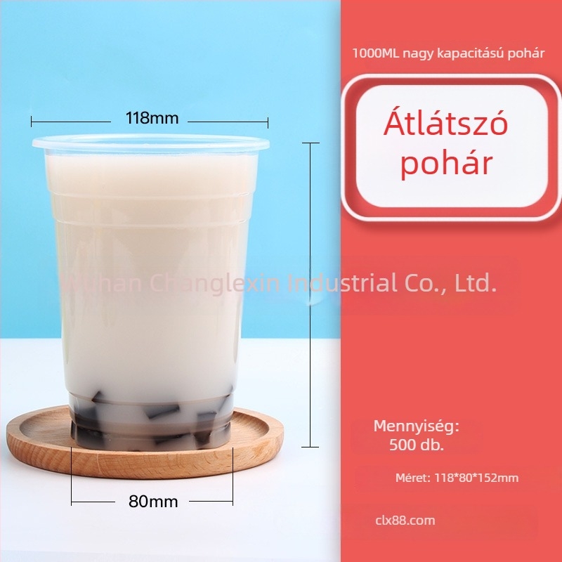 Eldobható PP pohár tej-tea italhoz, 1000 ml, U-forma, logónyomtatás, testreszabás elérhető