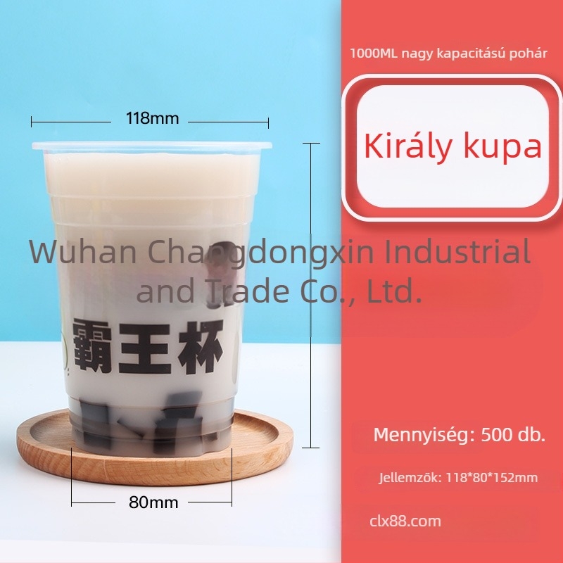 Eldobható PP pohár tej-tea italhoz, 1000 ml, U-forma, logónyomtatás, testreszabás elérhető